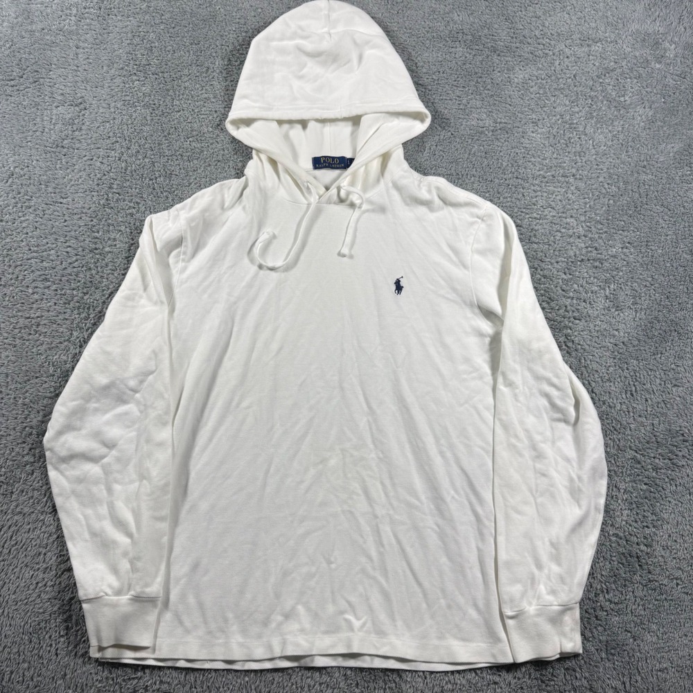 Polo Ralph Lauren Mesh Lightweight Hoodie Mens Large White Pique‎ Long Sleeve
